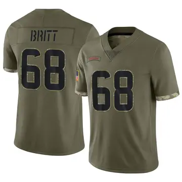 Nike Justin Britt Men's Limited Houston Texans Olive 2022 Salute To Service Jersey